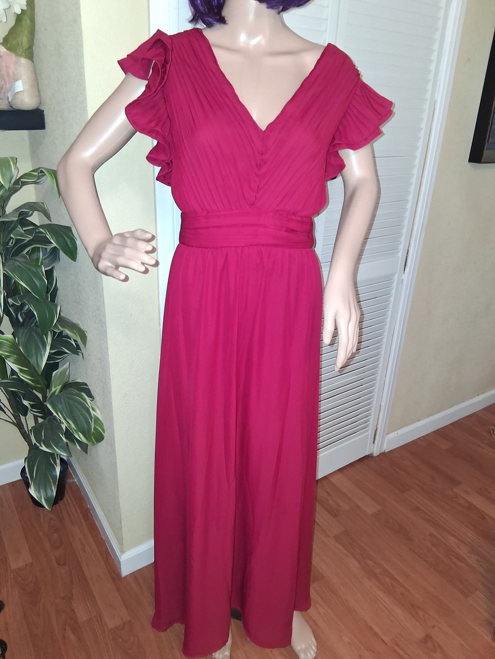 Vintage Y2K Rory Pleated Chiffon Maxi Dress 3XL Cherry Color